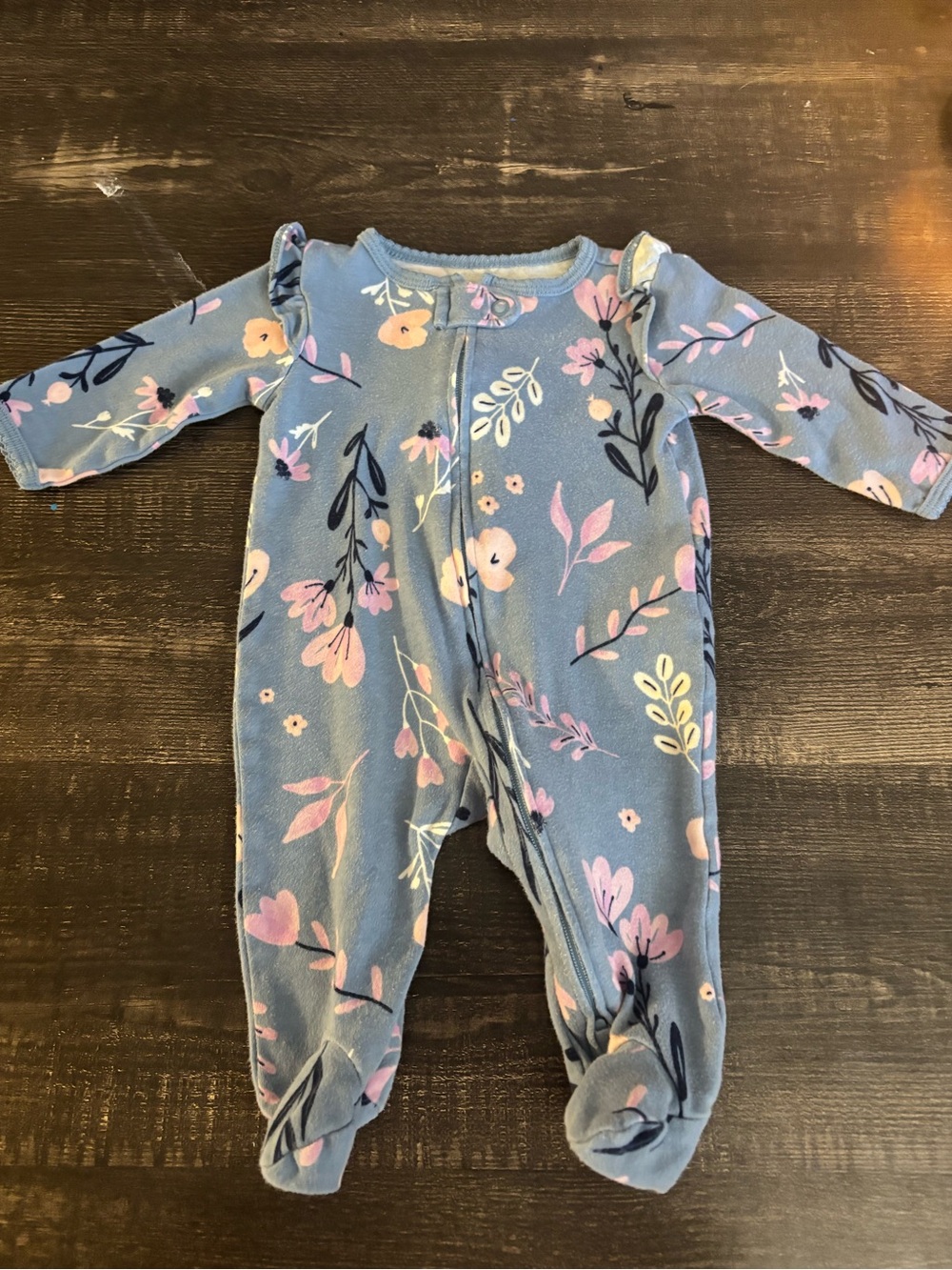 Carter's Blue Floral Footed One-Piece Romper